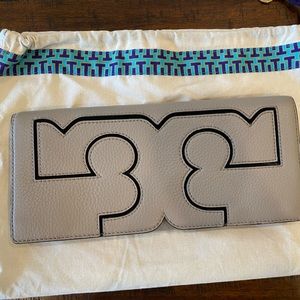 Tory Burch grey monogram clutch